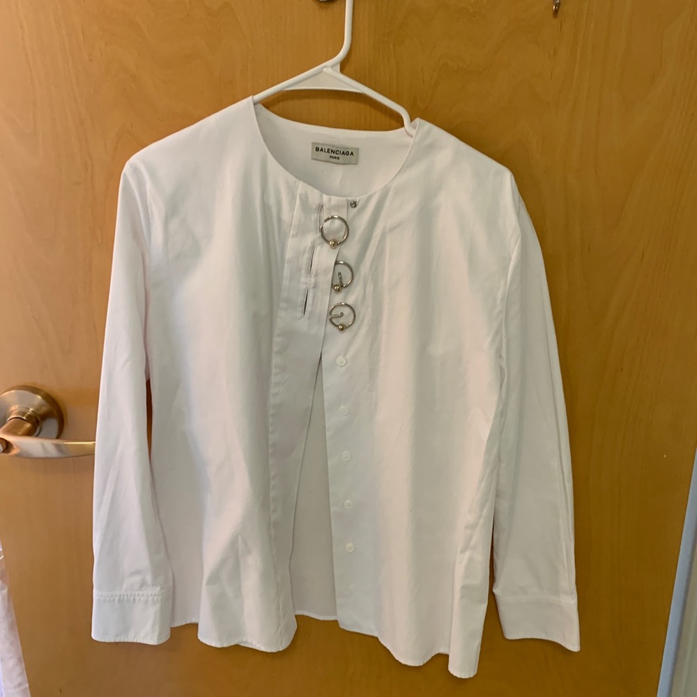 Runway style Balenciaga Metallic button top shirt